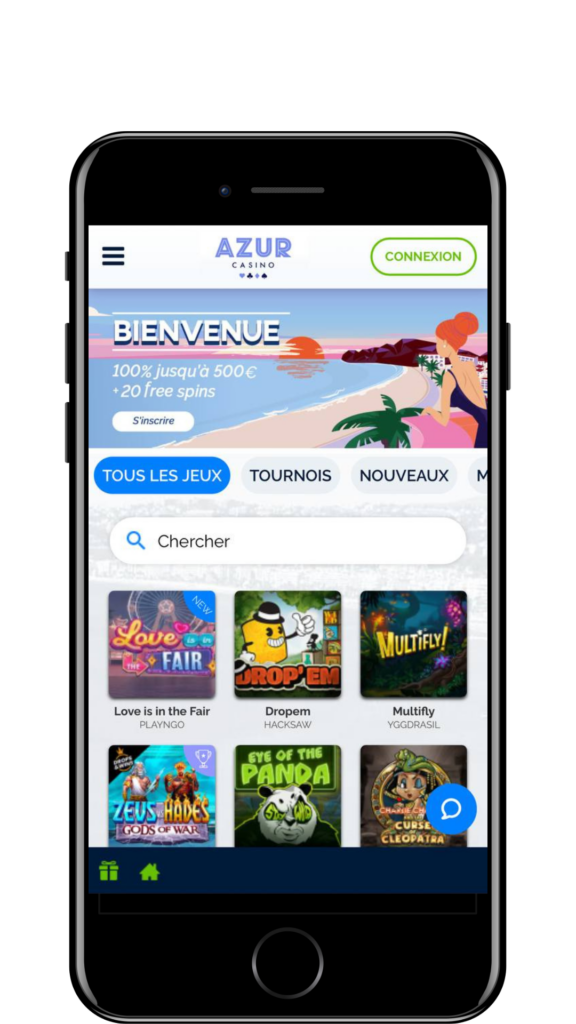 Inscription à l'application mobile Azur casino